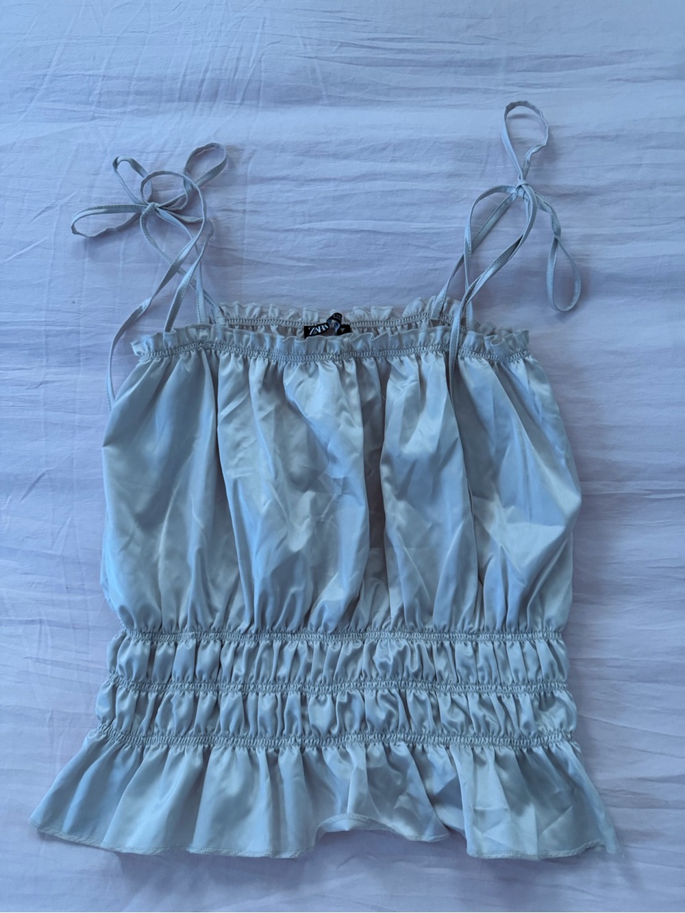 Zara Cream Smocked Tie-Shoulder Camisole - Picture 4 of 5
